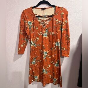 Bebop burnt orange floral keyhole dress